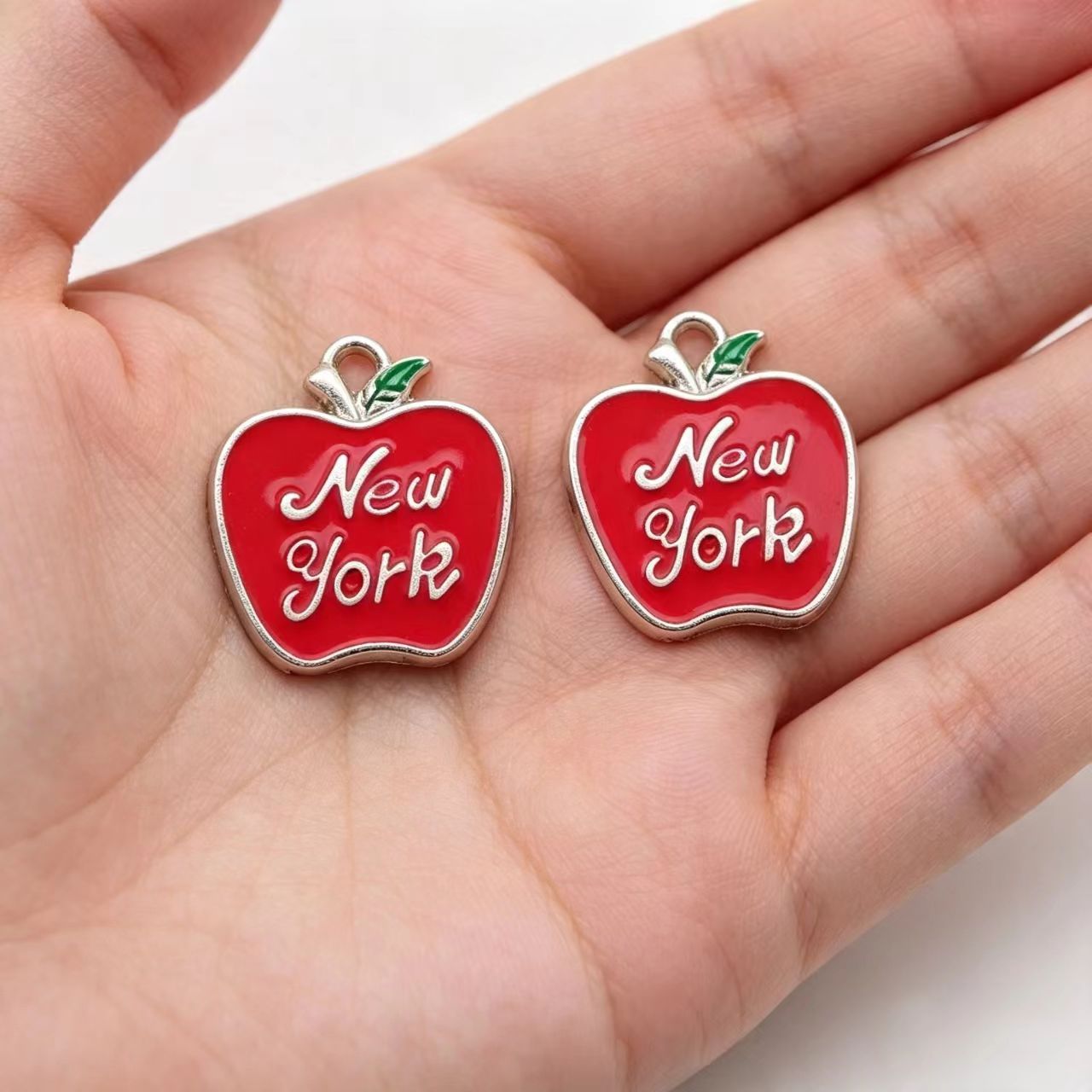 Jewelry Making New York - 10Pcs Enamel Apple New York Charms
