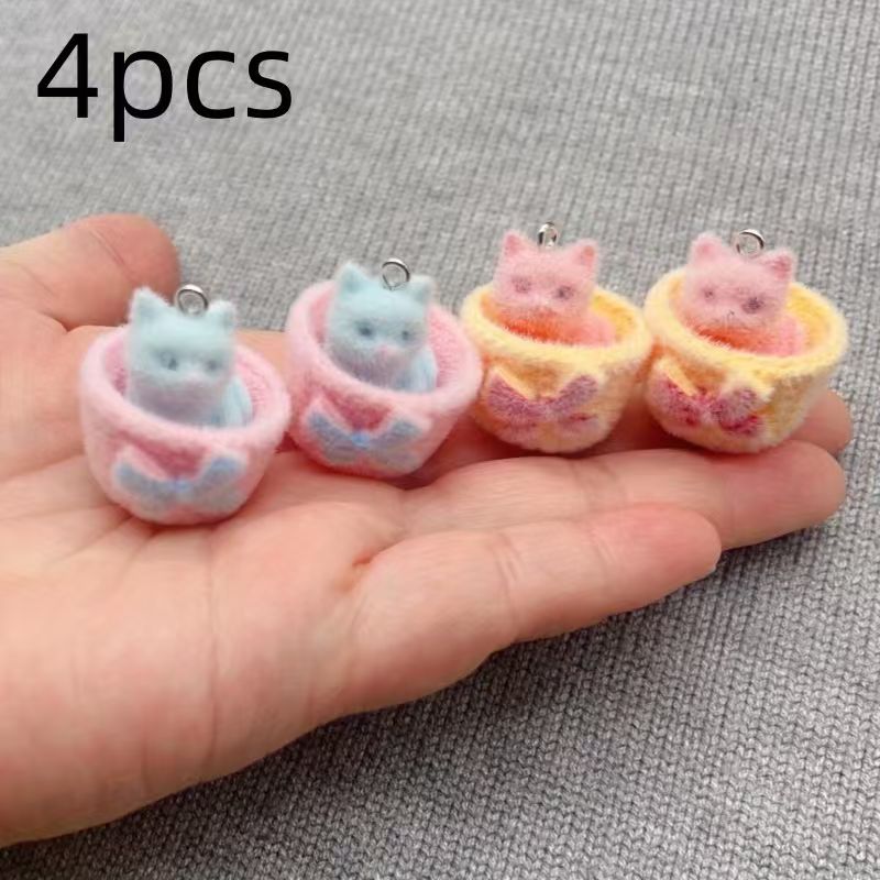 4pcs 3D plush resin cat pendan - Jewelry Making Earrings review and price