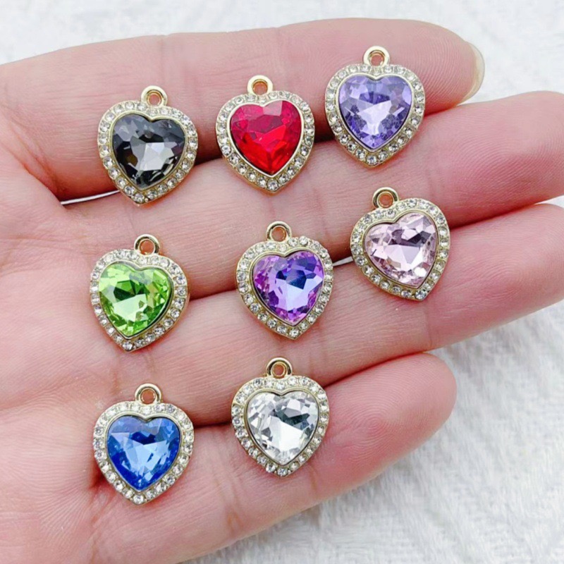 10pcs heart-shaped inlaid colo - Jewelry Making Earrings review and price