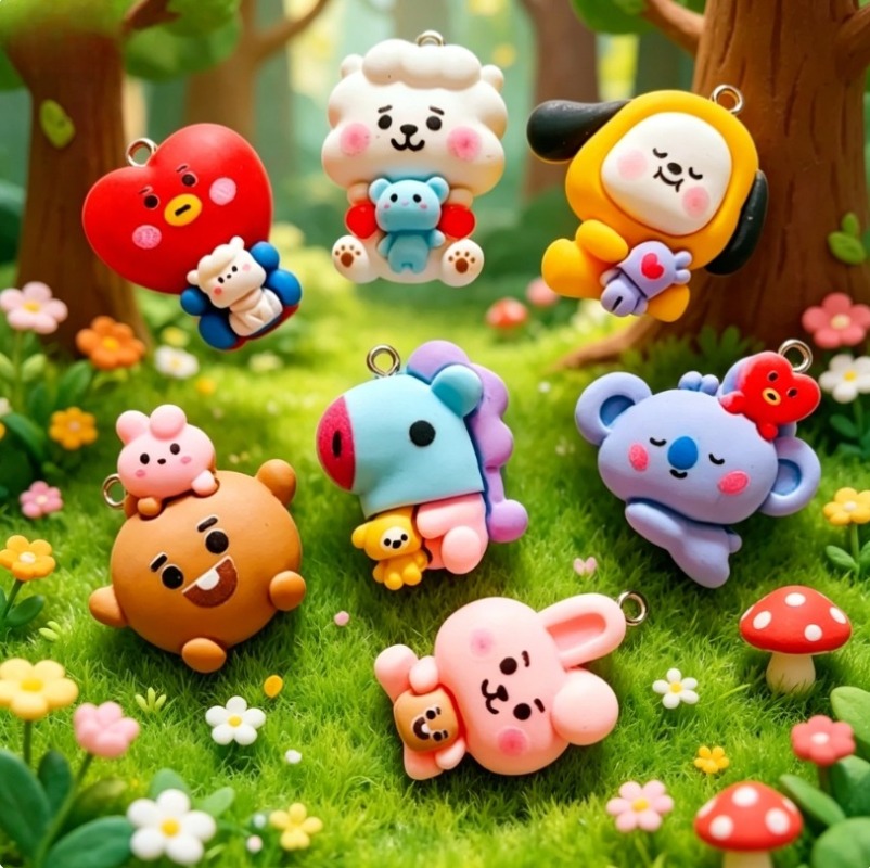 7pcs BT21 Resin Cartoon Charm  - Jewelry Making Earrings review and price