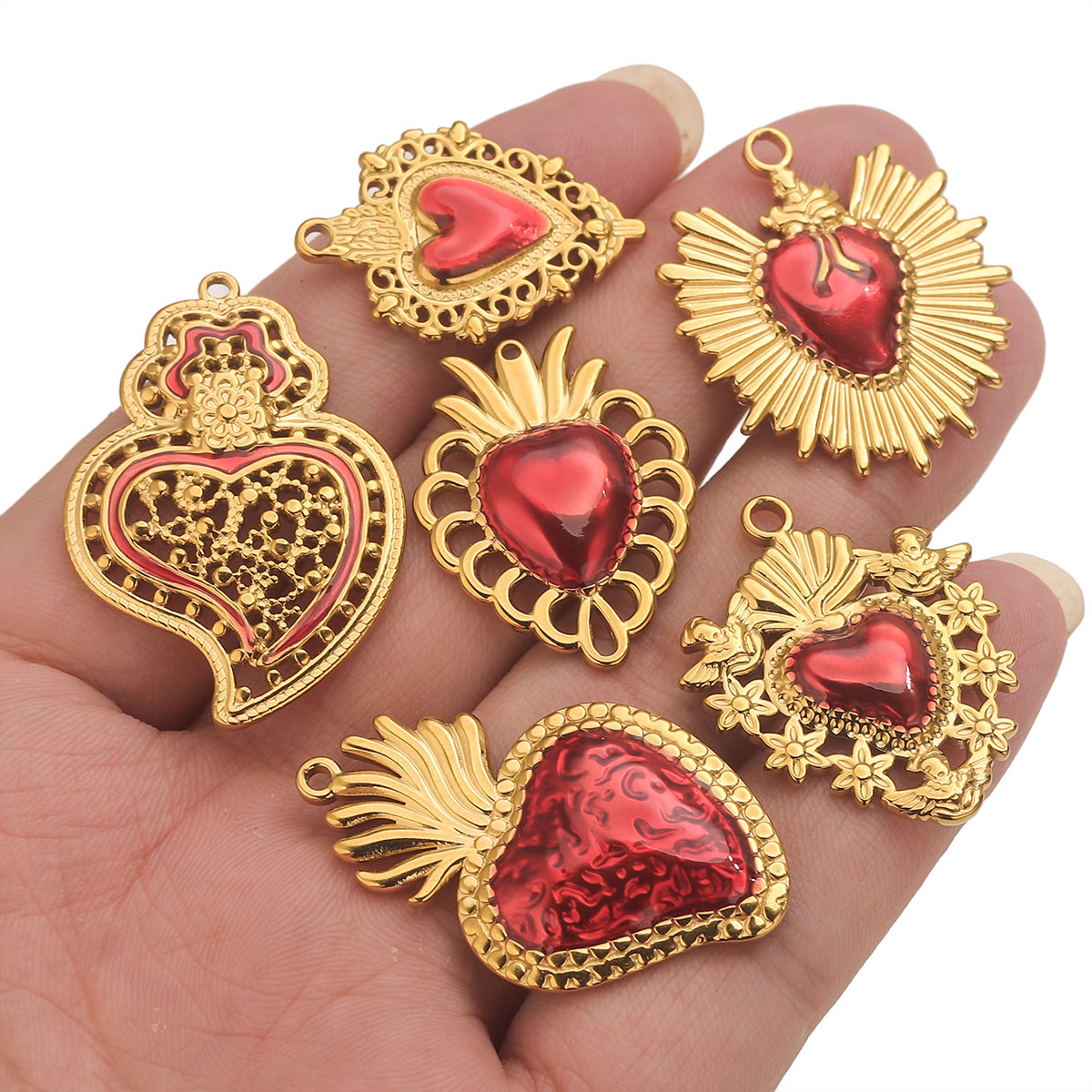 3pcs Stainless Steel Red Ename - Jewelry Making Supplies Wholesale review and price